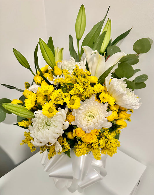 Sympathy Arrangement - Yellow & White - 1